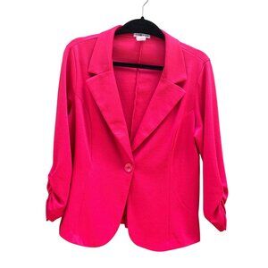 Auline Collection Womens Hot Pink 3/4 Ruched Sleeve Blazer Size 1X